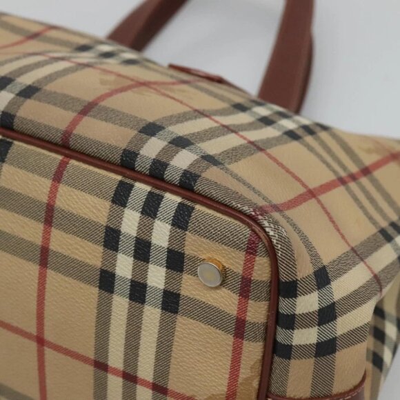 BURBERRY Nova Check Tote Bag PVC Beige Gold Auth - Picture 5 of 14